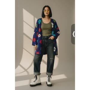 Women’s Artsy Gudrun Sjödén Funky Colorful Floral Cardigan Cotton S Purple